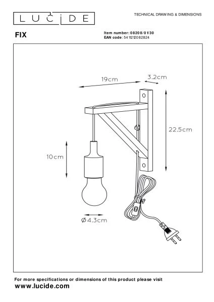 Lucide FIX - Wall light - 1xE27 - Black - technical